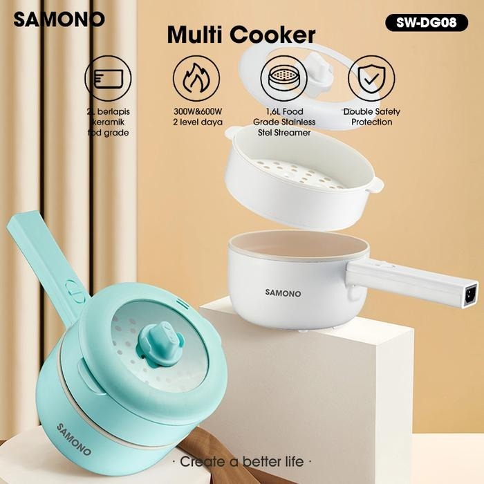 SAMONO SWDG08 Panci Listrik 2 Liter Pengukus Low Watt Menumis Menggoreng Material Food Grade Multifu
