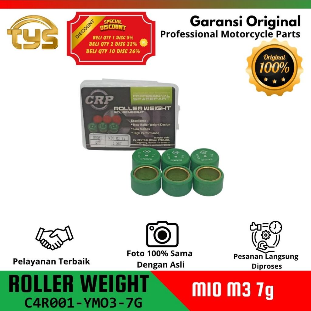 CRP untuk Yamaha Mio M3 - Cvt Weight Roller 7Gram / 8 Gram / 9 Gram / 10 Gram / 11 Gram / 12 Gram / 