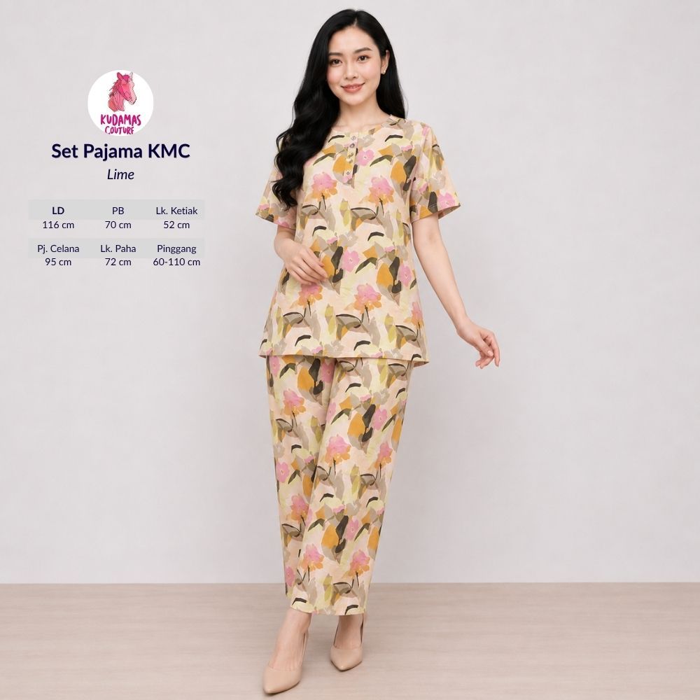 Kuda Mas Couture Setelan Set Pajama | Piyama Lengan Pendek Celana Panjang 3 Kancing Depan Busui