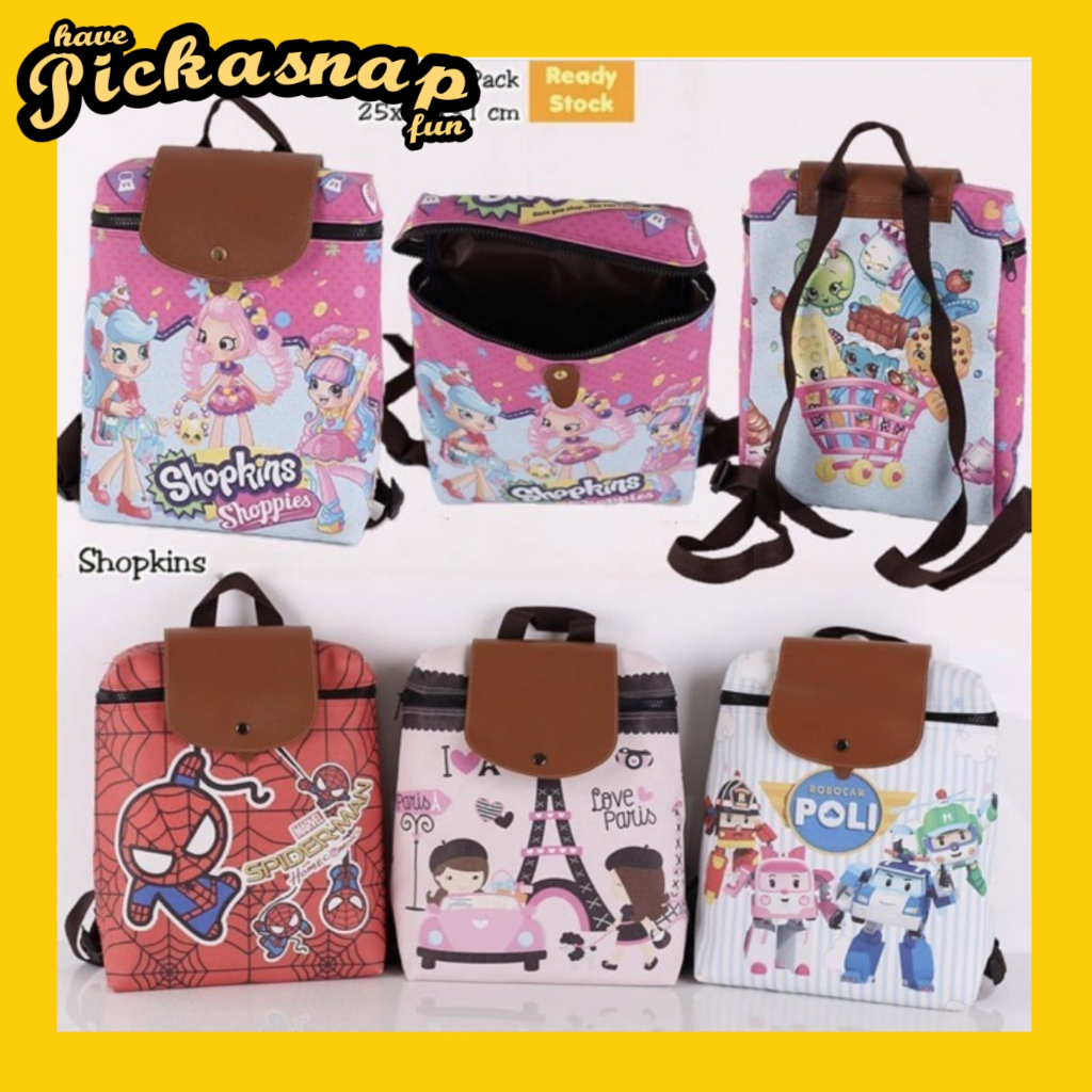 Tas ransel spiderman | robocar poli | shopkins | paris school bag backpack anak