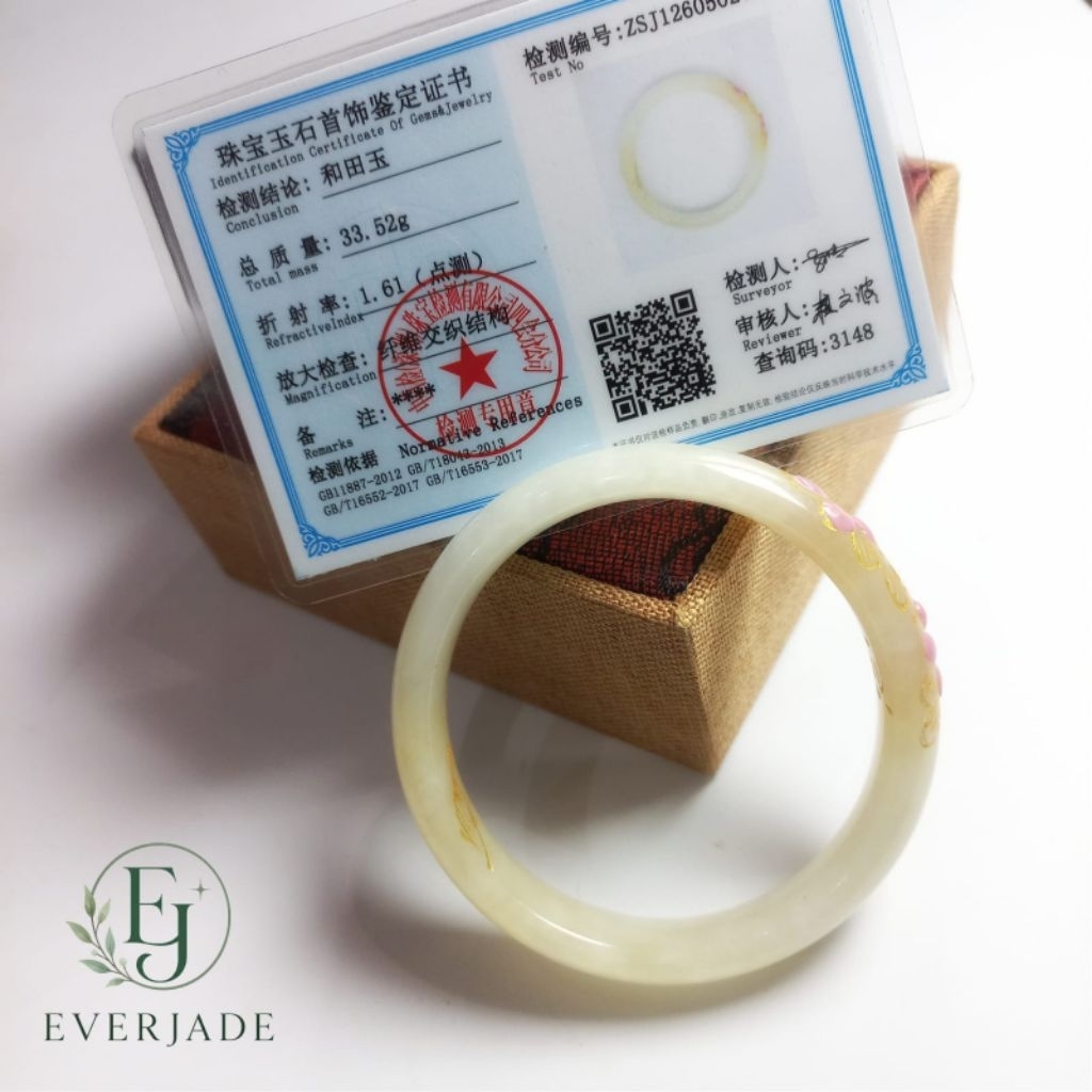 Gelang Bangle Giok Hetian Asli Natural Jade include Sertifikat