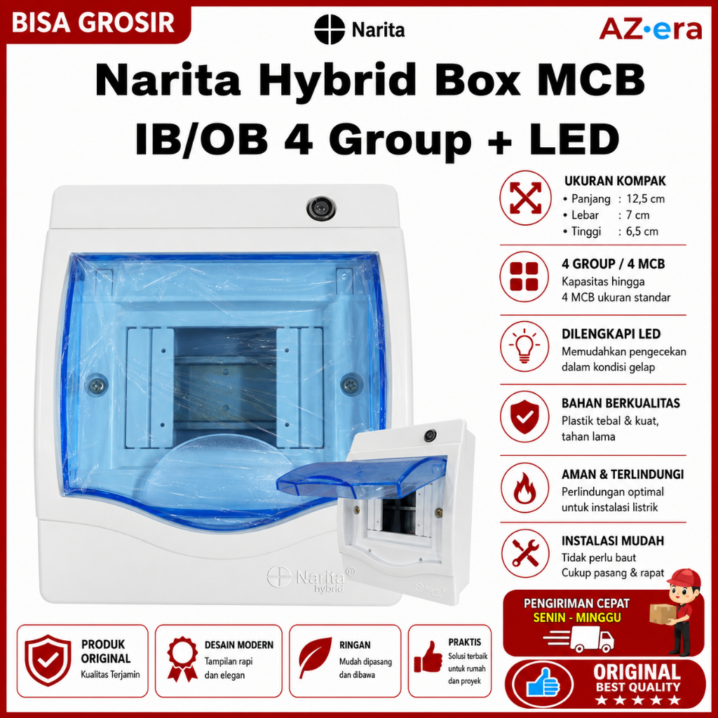 Narita Hybrid Box MCB 4 Group + LED Inbow Outbow Panel Listrik Tanam Tempel Box MCB 4 Grup