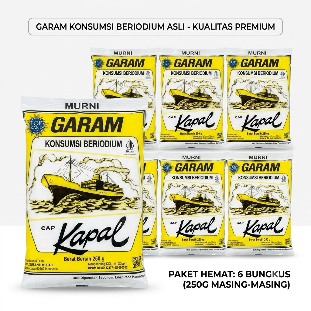 [6pcs] Garam Beryodium Cap Kapal 250g - Garam Dapur Beryodium Praktis untuk Memasak