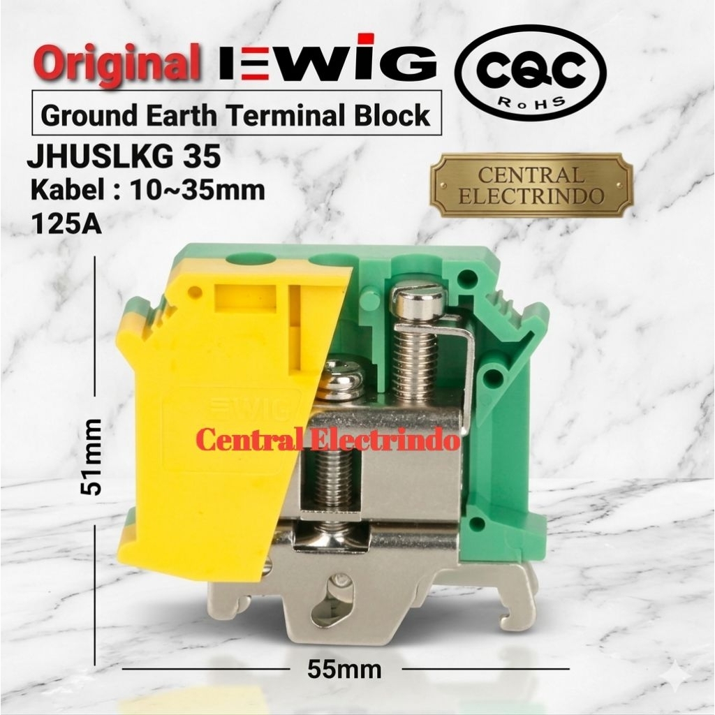 Terminal Block HUSLKG 35 Ground Earth (10~35mm) Din Rail EWIG.