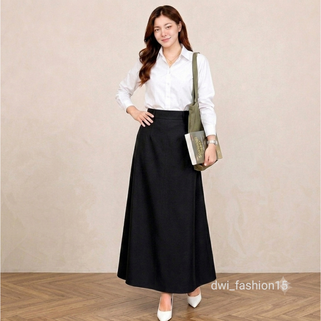 Rok Ospek Kuliah Hitam Model A Line High Waist Bahan Adem