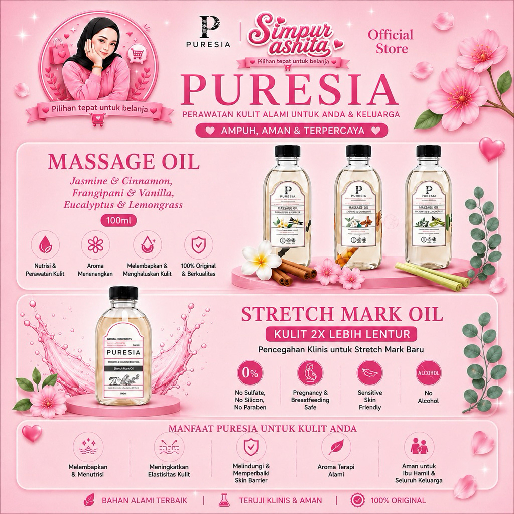 PURESIA - massage oil,stretch mark oil,body butter, sabun mandi