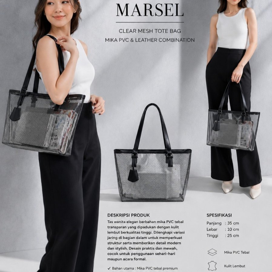 Marsel-Tote bag mika jaring transparan tote mika pvc tote transparan