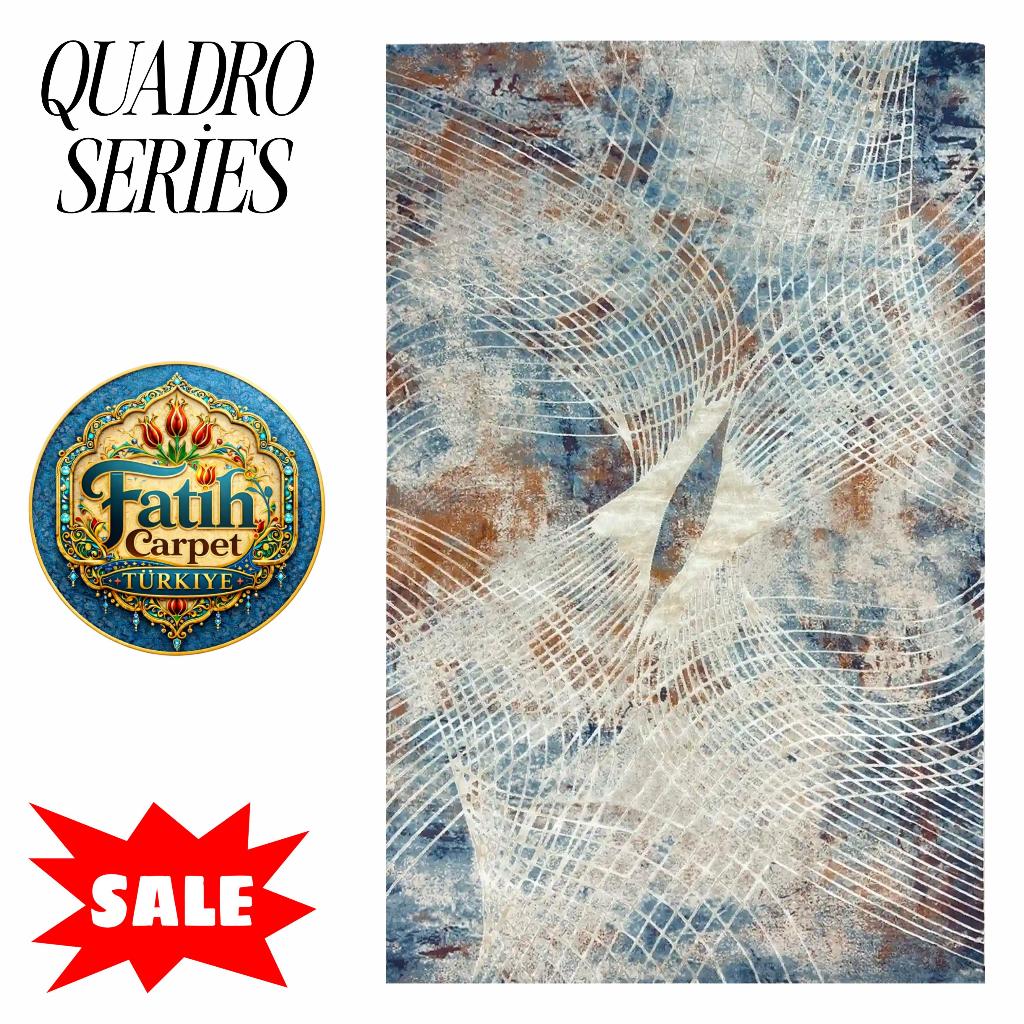 Karpet Minimalis Quadro Import Turki -9966A Cream Blue HB