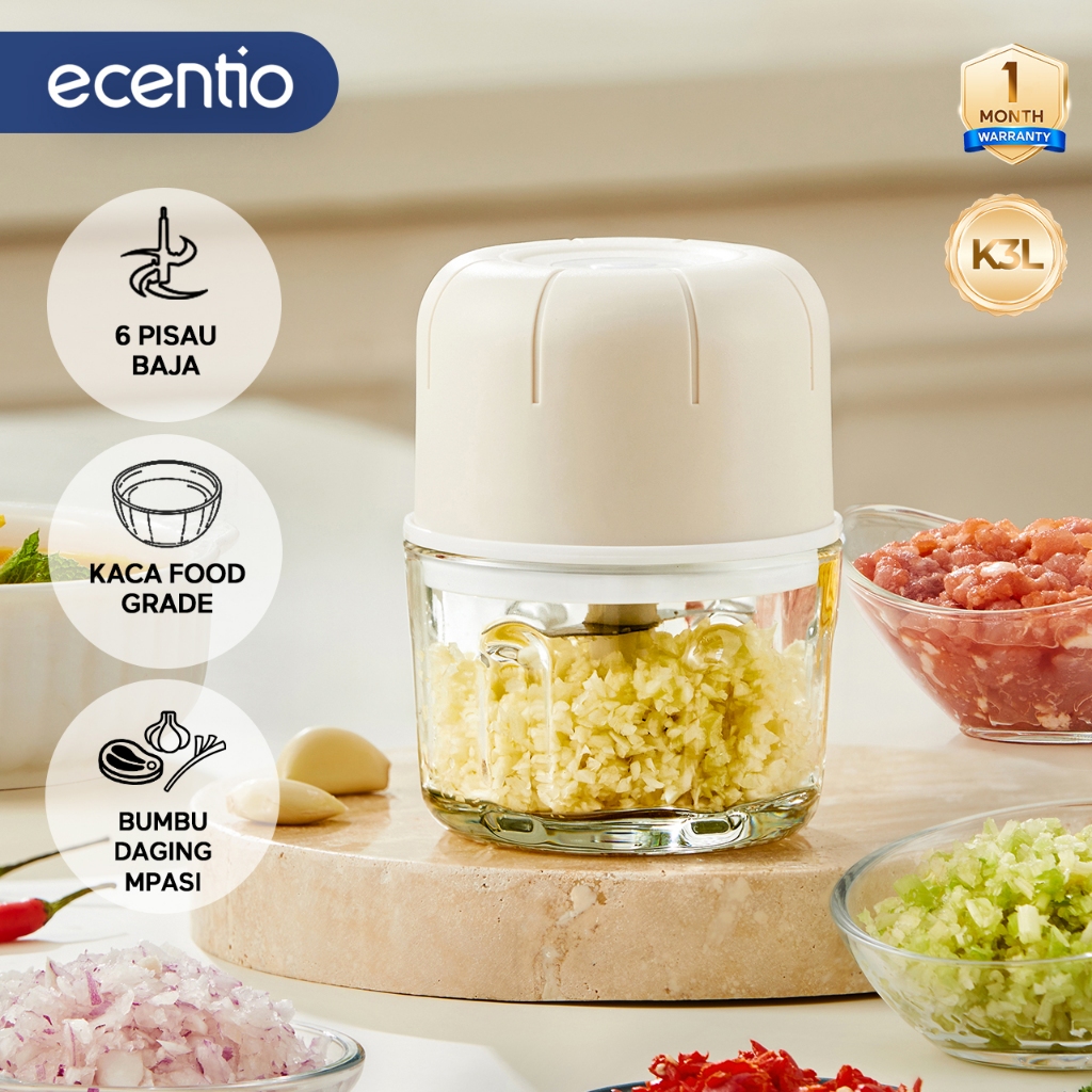 ecentio peralatan dapur chopper 250ml 6 Pisau mini coper daging dan bumbu chopper blender portable b