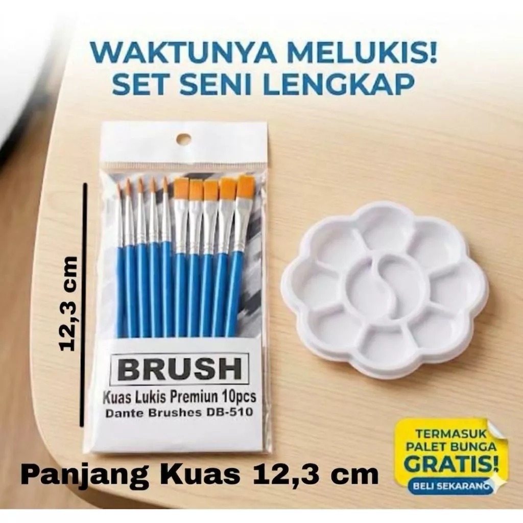 Kuas Lukis Nilon DB-810 / DB-510 set isi 10pcs + BONUS Palet