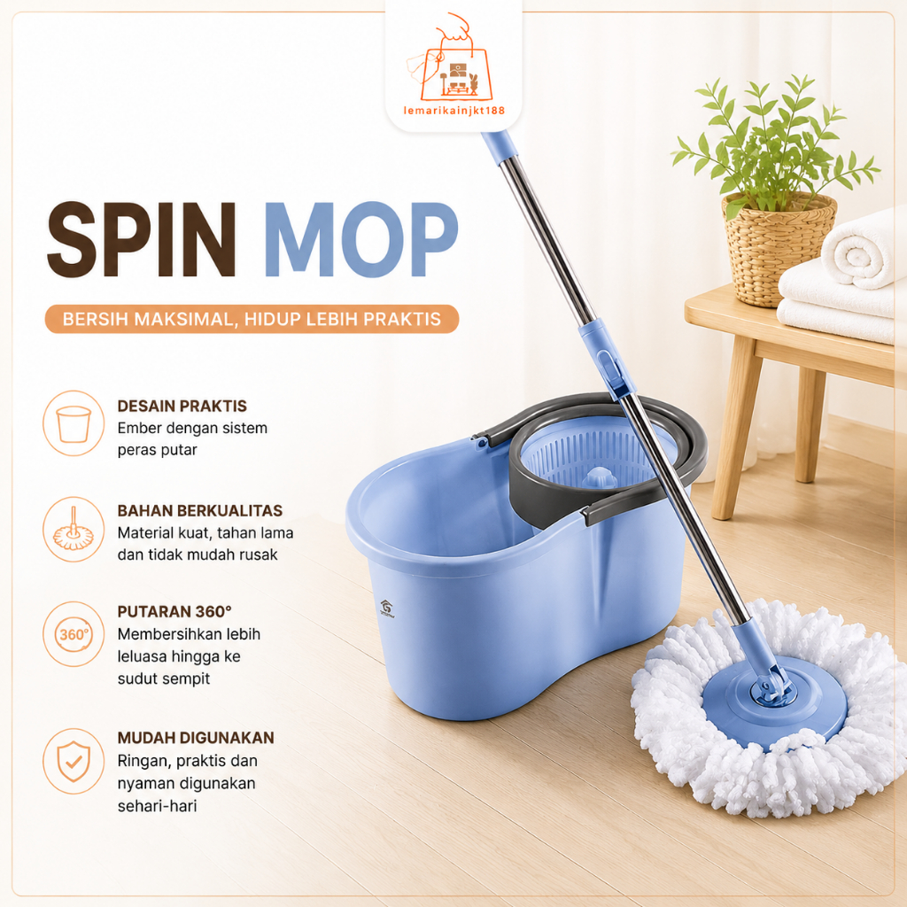 Spin Mop Alat Pel Lantai putar /alat pel ember putar otomatis| Pengepel Lantai Alat Pembersih Pel Al
