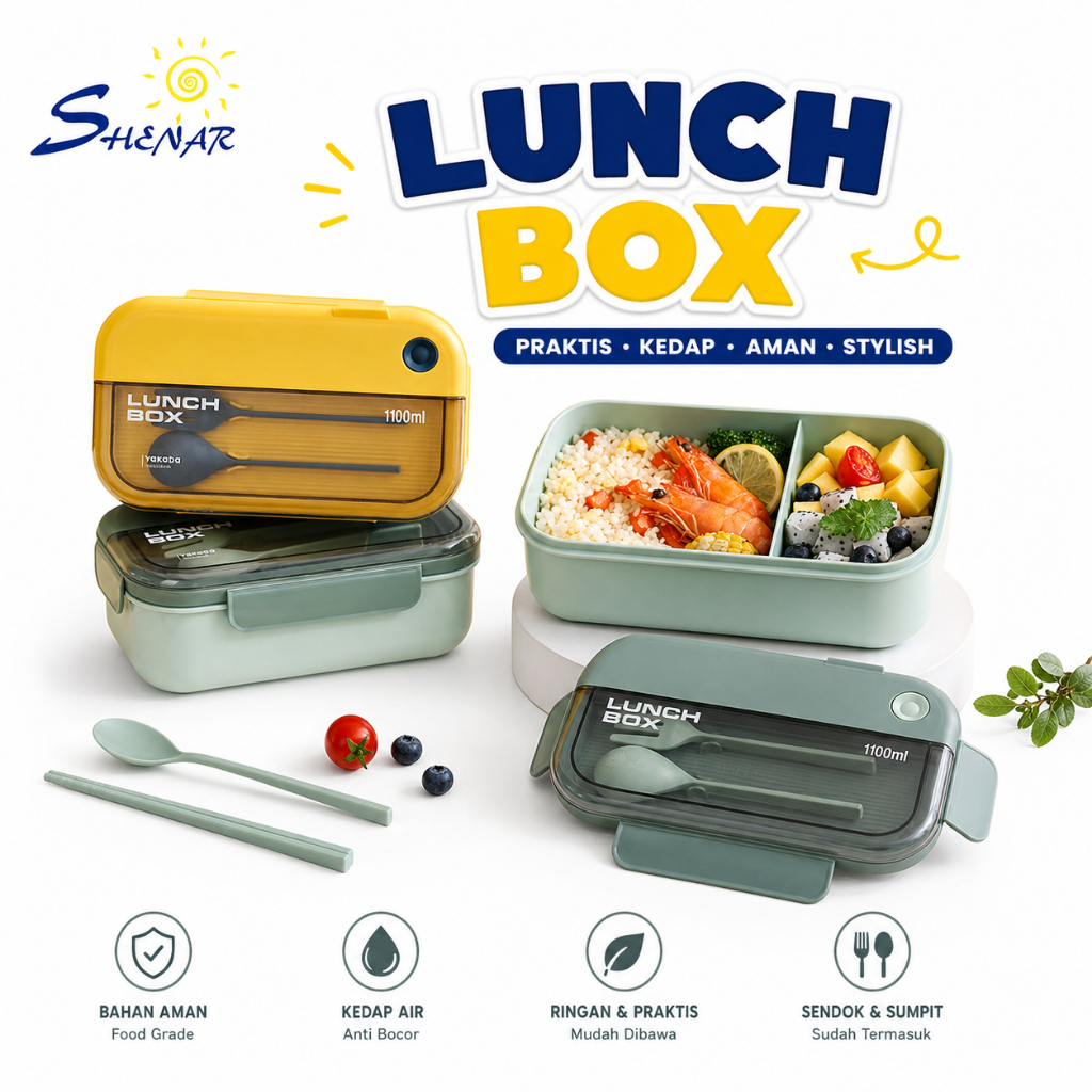 Lunch Box Set Kotak Bekal Makan Plastik / Kotak Makan Free Sendok Tempat Makan /Tempat Bontot