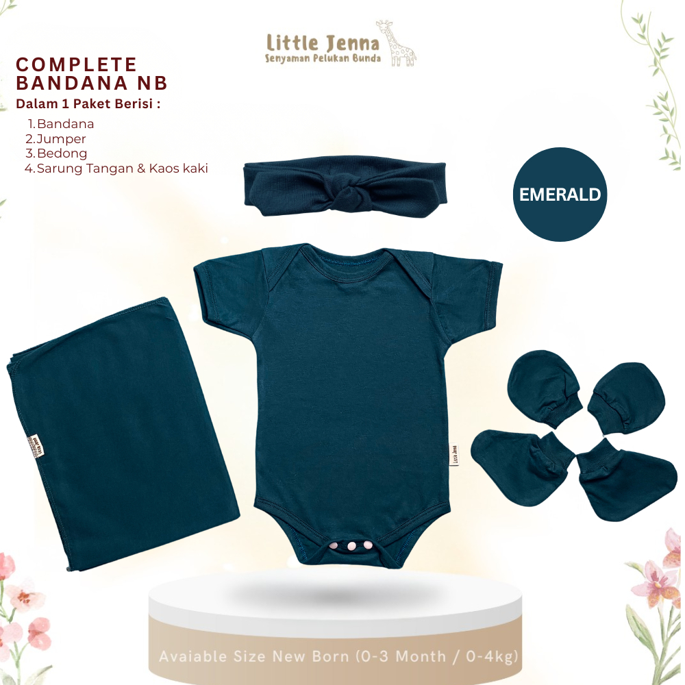 LITTLE JENNA - Setelan Complete Bandana Bayi New Born (Jumper, Bandana, Sarung Tangan & Kaki, Bedong