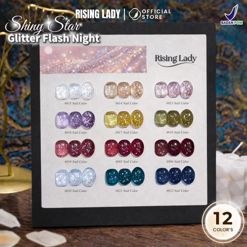 [ COD ] BPOM Rising Lady Kutek Gel UV LED Colorful Gliter Flash Night Shiny Star Gel Nail Polish / C