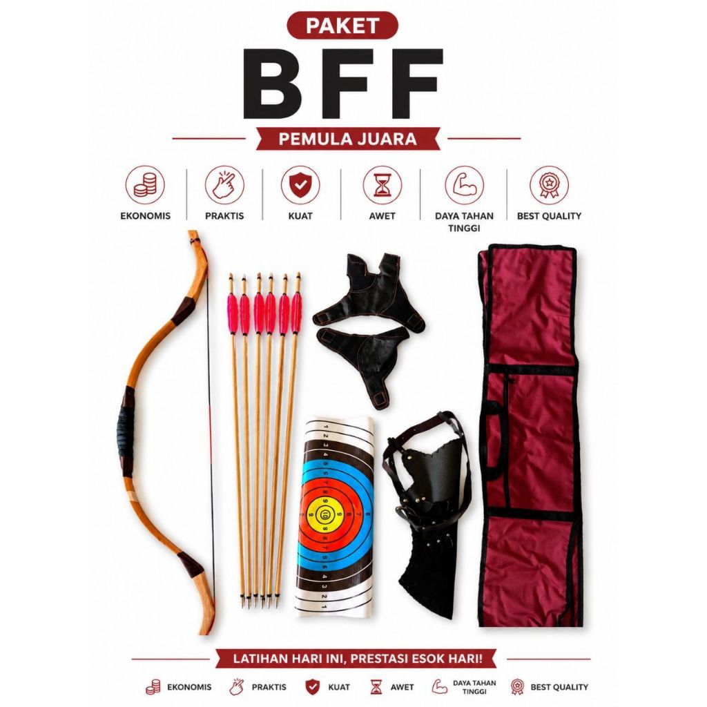 SET / PAKET SIMPLE BOW FLAT FULL FIBER TURKISH REMAJA / DEWASA ( BFF ) HORSEBOW || ARCHERY - SUNNAH 