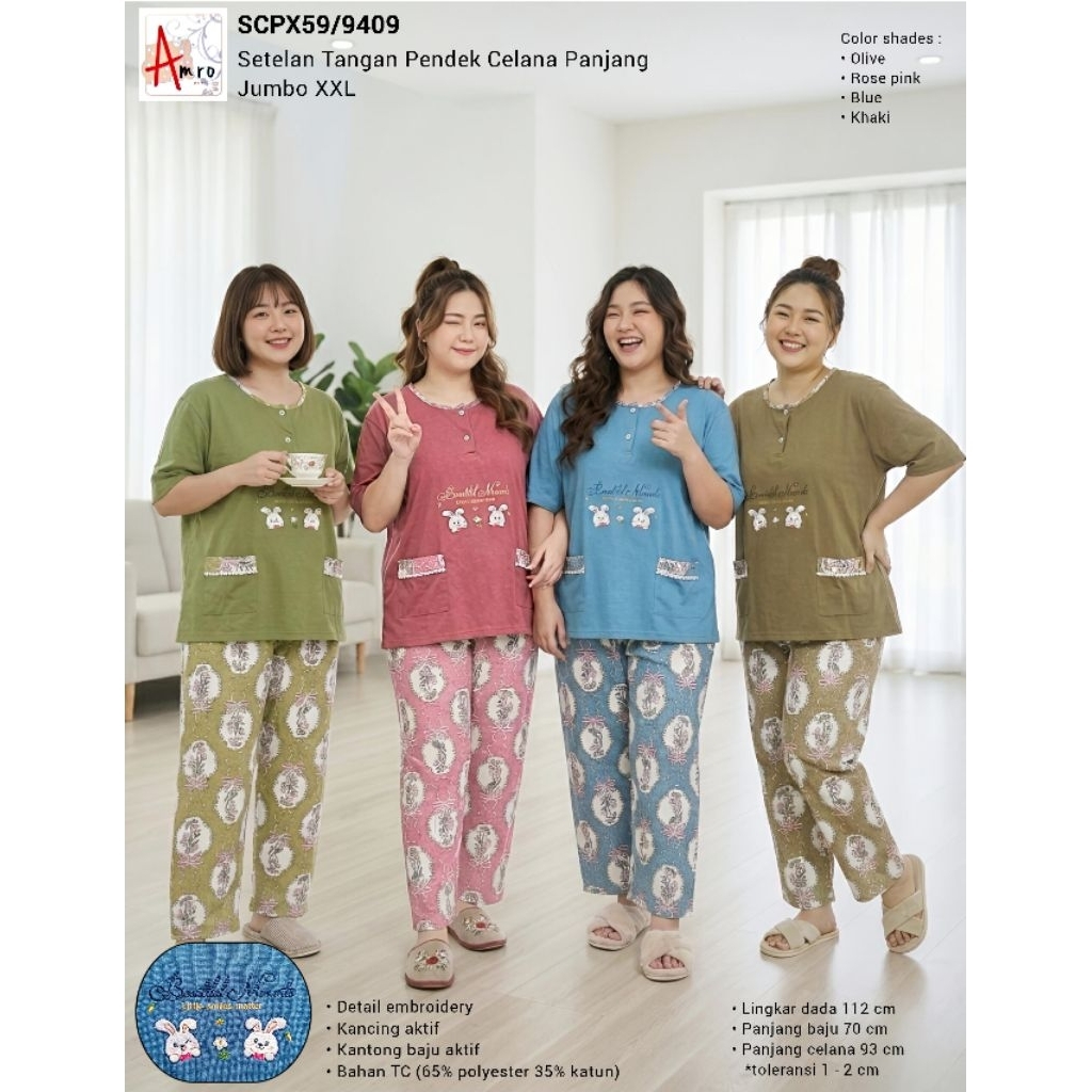 BABYDOLL AMRO SCPX 9409 JUMBO XXL CELANA PANJANG LABEL PUTIH