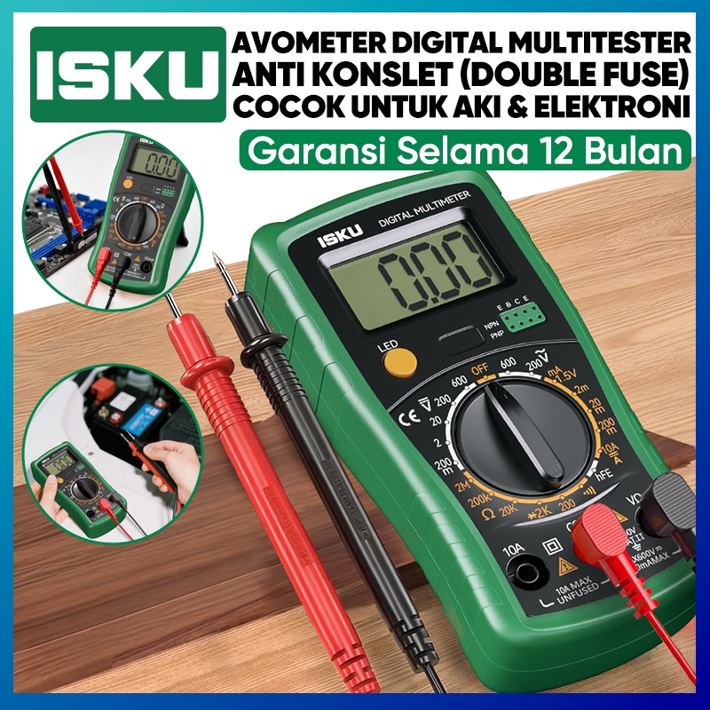 ISKU Multimeter Digital Avometer Layar Backlight Anti Konslet Multitester Alat Ukur Listrik Cek Aki 