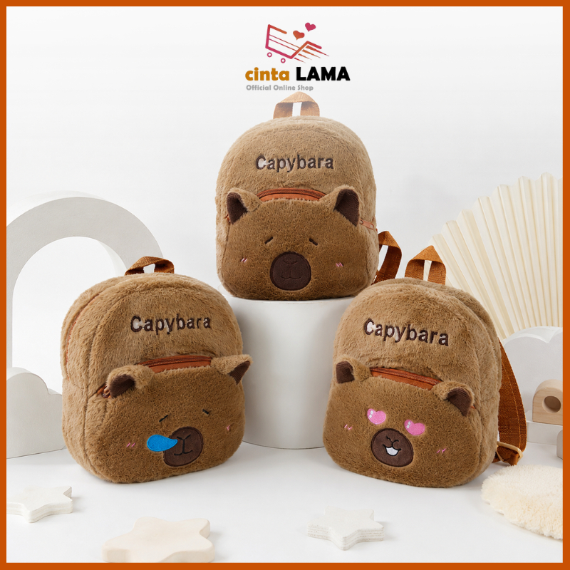 Tas Ransel Bulu Capybara Anak PAUD TK Backpack Tas Sekolah Warna Coklat Gemas Import COD T333