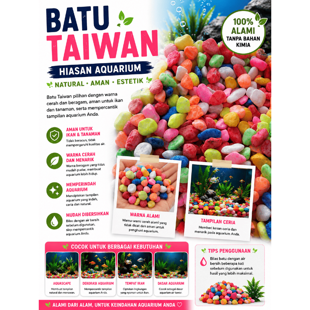 Batu Taiwan 1 Karung Batu Hias Warna Warni Aquarium Akuarium Karungan