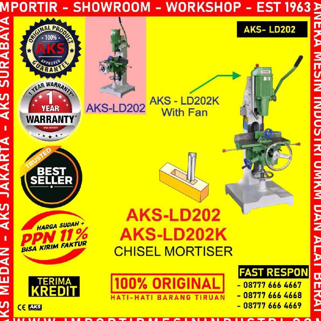 Chisel Mortiser Mesin Pahat Bobok Kayu / Mesin Pahat Bor Kayu AKS-LD202K..