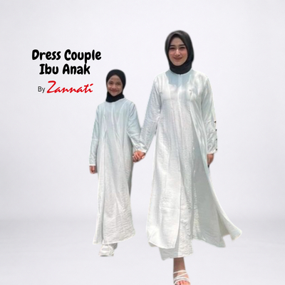 ZANNATI Gamis Putih Couple Ibu Anak Gamis Muslim Gamis Lebaran Outer Linen Premium Anak Tanggung Dew