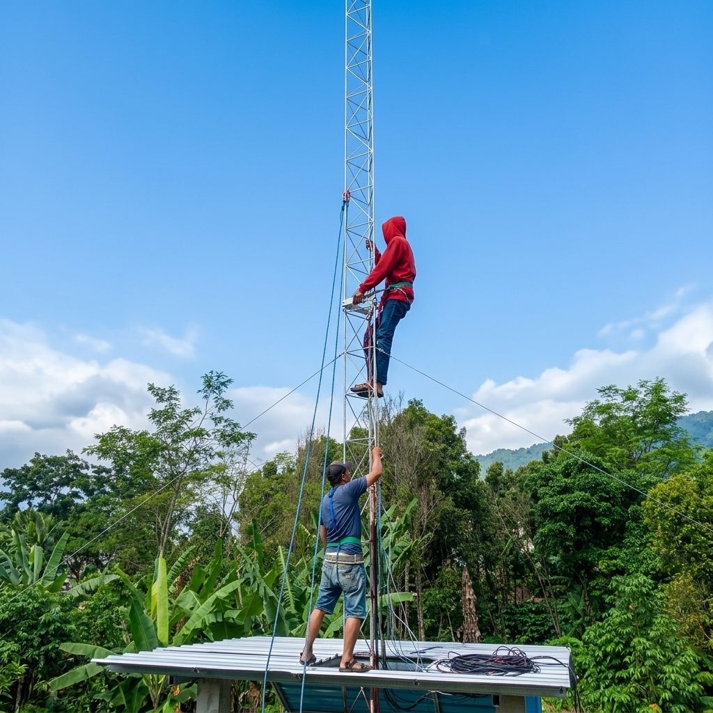 Paket order pemasangan tower triangle SNI 8 stage bpk Abdul Qudus site Magetan Jawa Timur