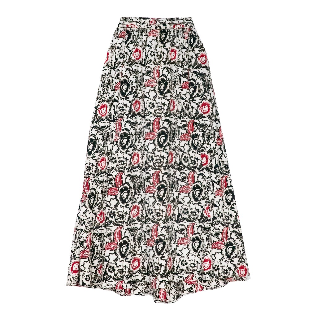 ROU BATIK Gather Skirt Flare - Rosa Red | Rok Panjang Karet Payung A line Merah Putih