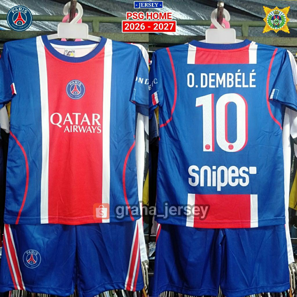 Setelan Kids PSG Home 2026 O.DEMBELE 10 Biru Merah Jersey Celana Anak PRINTING Terbaru