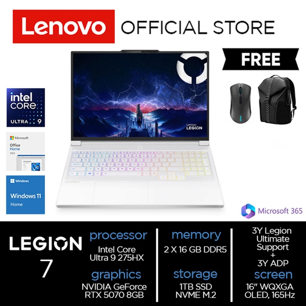 Lenovo Legion 7 Ultra 9 275HX RTX5070 1TB 32GB 16"WQXGA OLED Win11 OHS