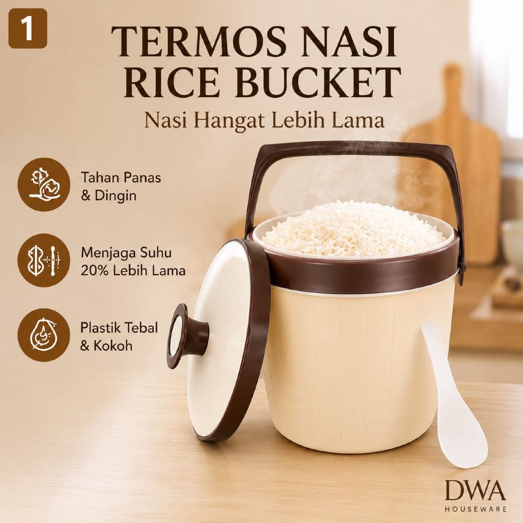 Termos Nasi Rice Bucket Tahan Panas 6L 8L Wadah Nasi Tutup Rapat