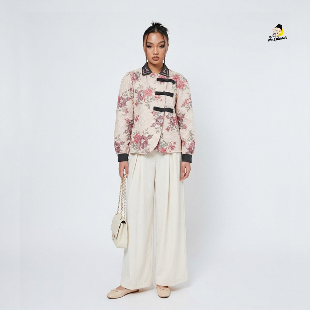 THE NUEPISODE - Vaia Top - Kemeja Wanita Jacquard Texture Floral Kancing Shanghai
