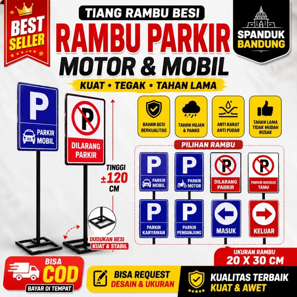 Rambu Parkir Besi + Tiang Plang Parkir Motor Mobil Cocok Perumahan Kantor Toko