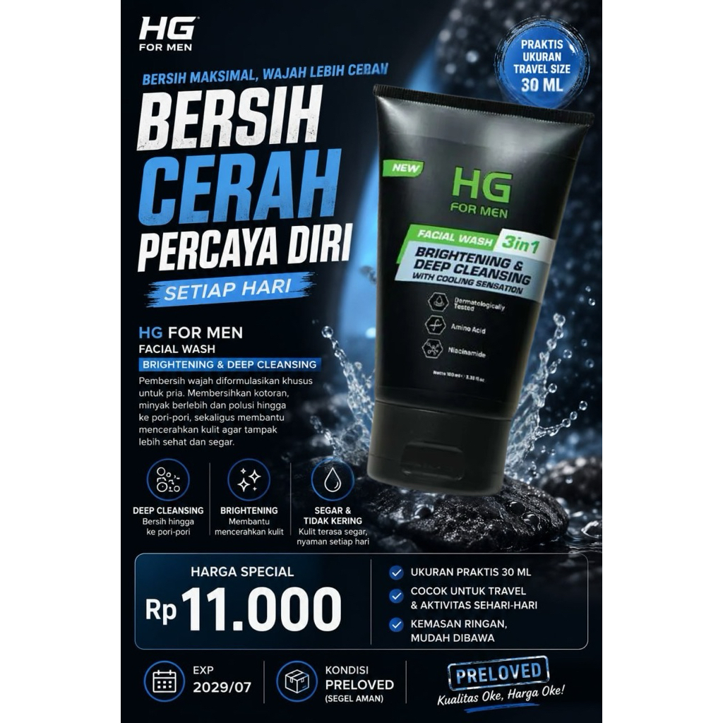 HG For Men	HG For Men Facial Wash Brightening & Deep Cleansing (30 ml)