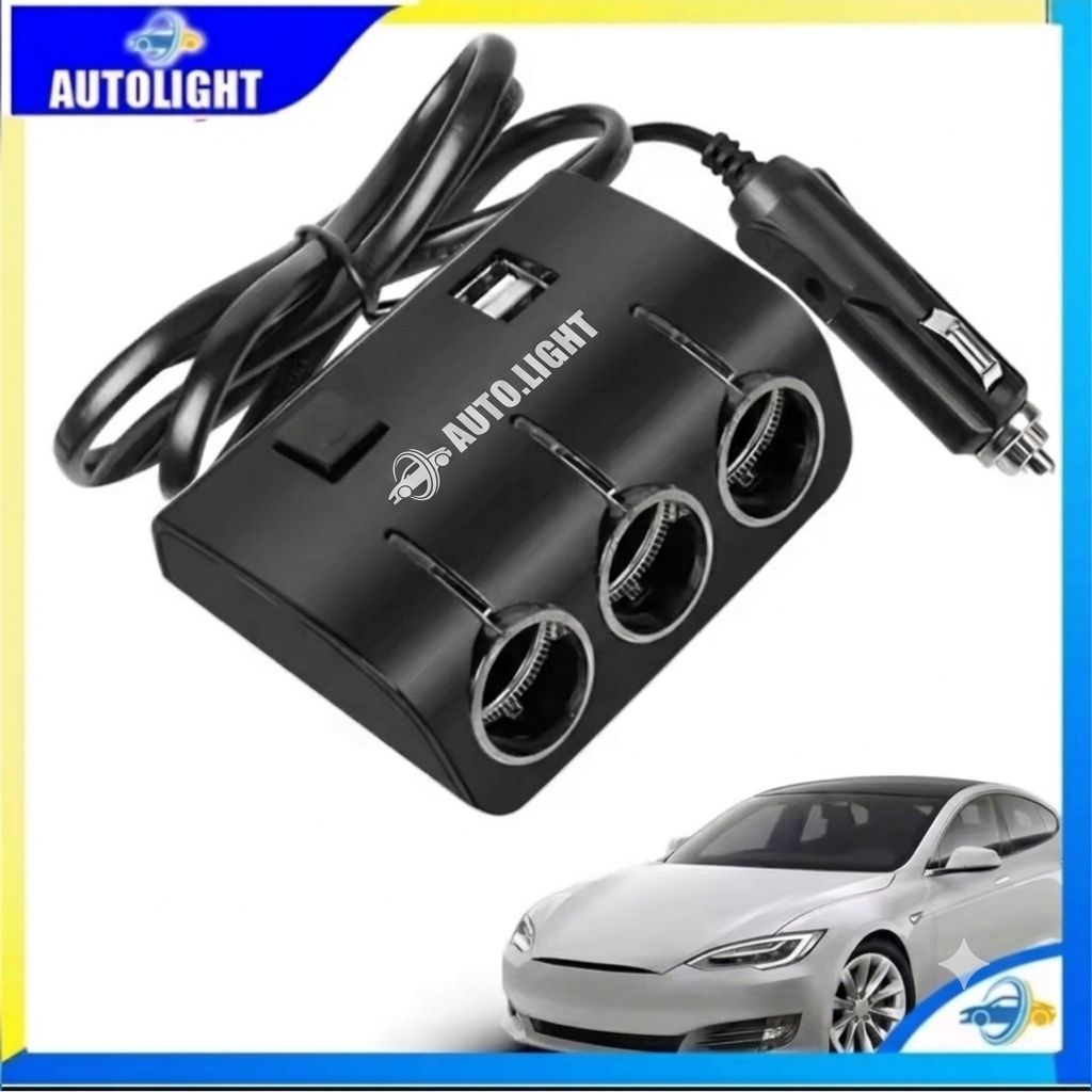charger mobil 2 colokan usb dan 3 colokan sambungan