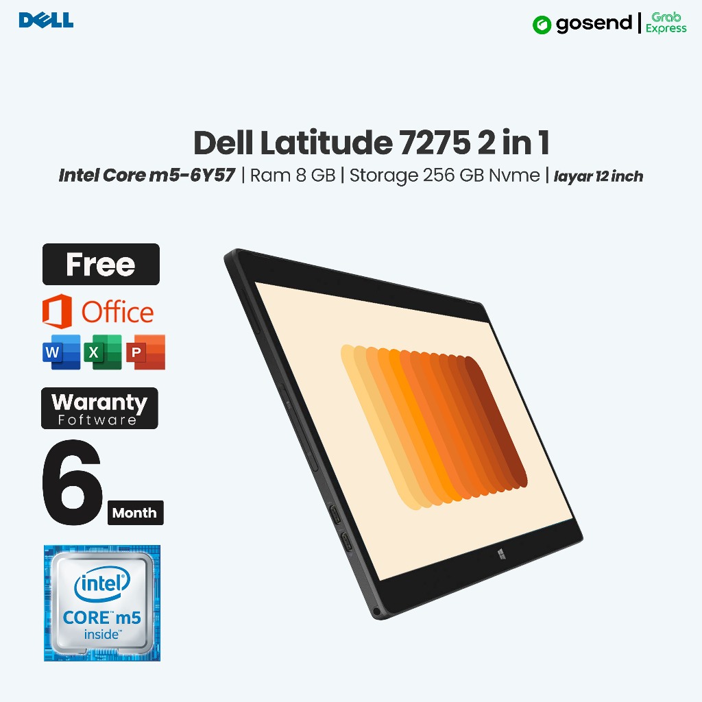 Laptop 2 in 1 Dell Latitude 7275 Intel Core m5 Gen 6 Ram 8 GB SSD 256 GB Layar 12 Inch Full HD Touch