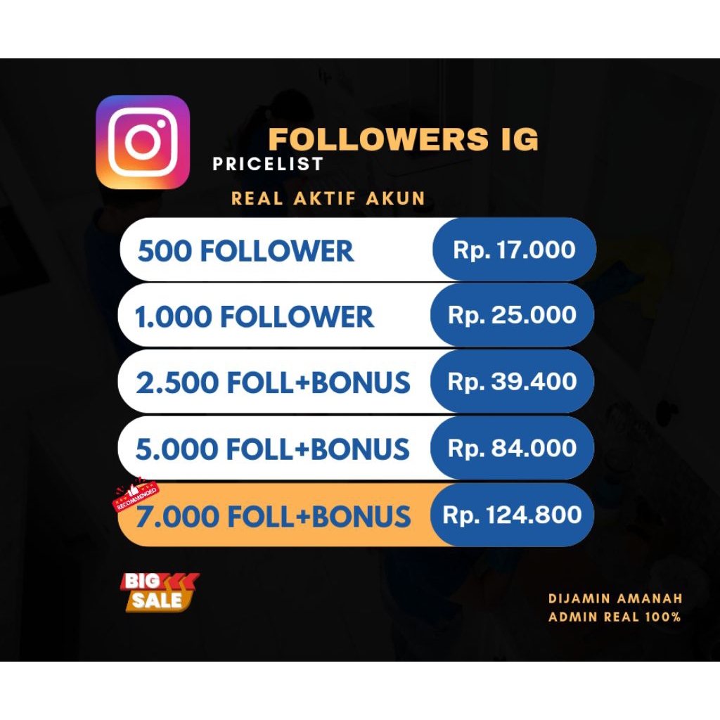 PENGIKUT/FOLLOWERS IG REAL AKTIF (mix akun) amanah, bergaaransi 30 hr, fast respon