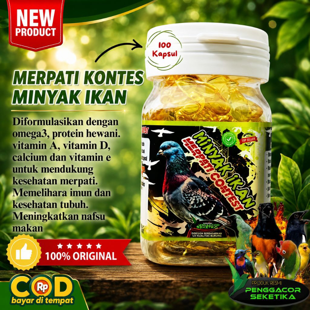 New Merpati Kontes Minyak Ikan Omega 3 isi 100 kapsul Untuk kesehatan dan Performa Burung Merpati