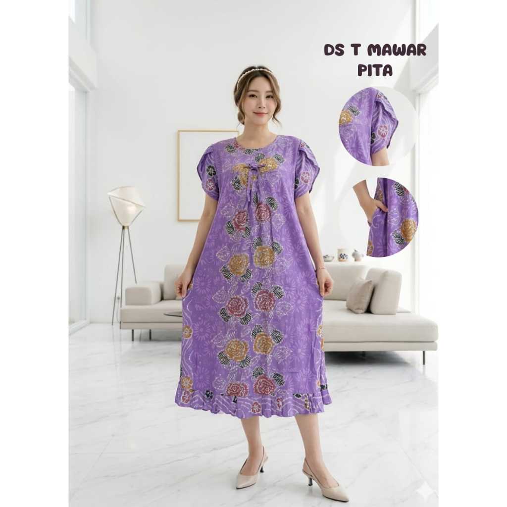 Baju Tidur Daster Lentera Batik Tangan Mawar Pita Remple Bawah Rayon Premium Cetak Kekinian Motif Su