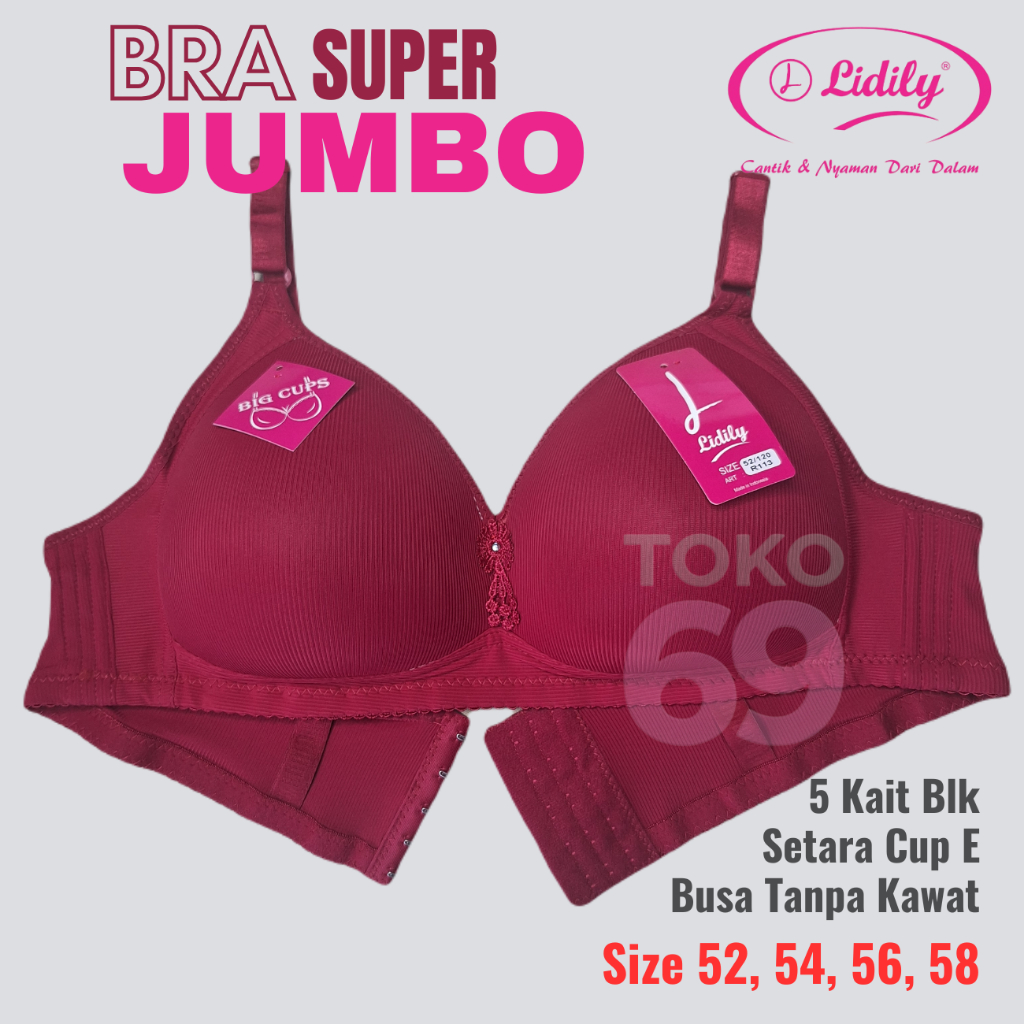 Lidily Bra Super Jumbo Cup E Size 52 54 56 58 Bh Jumbo Tanpa Kawat Busa Kait 5 Big Cup R113