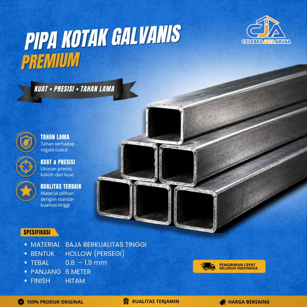 Pipa Kotak Galvanis 20x40 Tebal 0.8 sampai 1.9 Panjang 6 Meter dengan Gramasi Real, A & B Hollow Gal