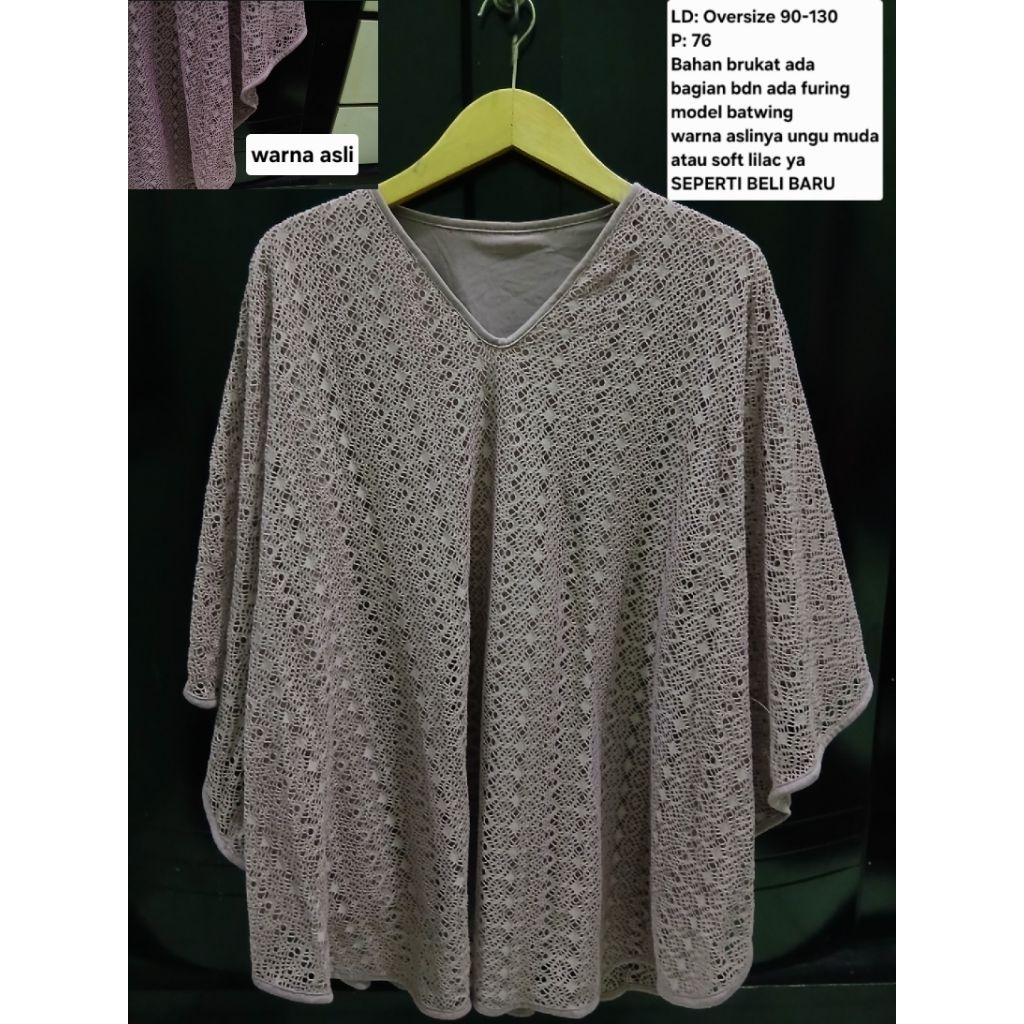 (COD)Atasan blouse kebaua kaftan formal batwing kelelawar brukat wanita warna soft ungu oversize