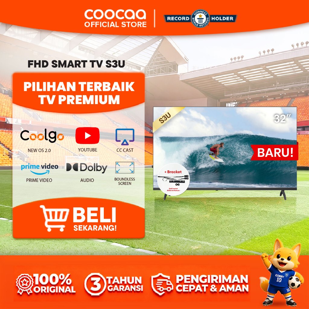 [+ BRACKET] COOCAA 32 inch Smart TV S3U - Digital TV - Dolby Audio - Youtube - Mirroring -  Flick Fr