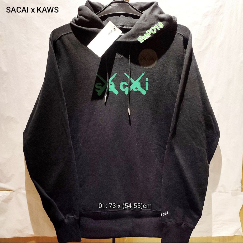 SACAI X KAWS FLOCK VELVET LOGO HOODIE BLACK SS21 AUTHENTIC 100% BNWT