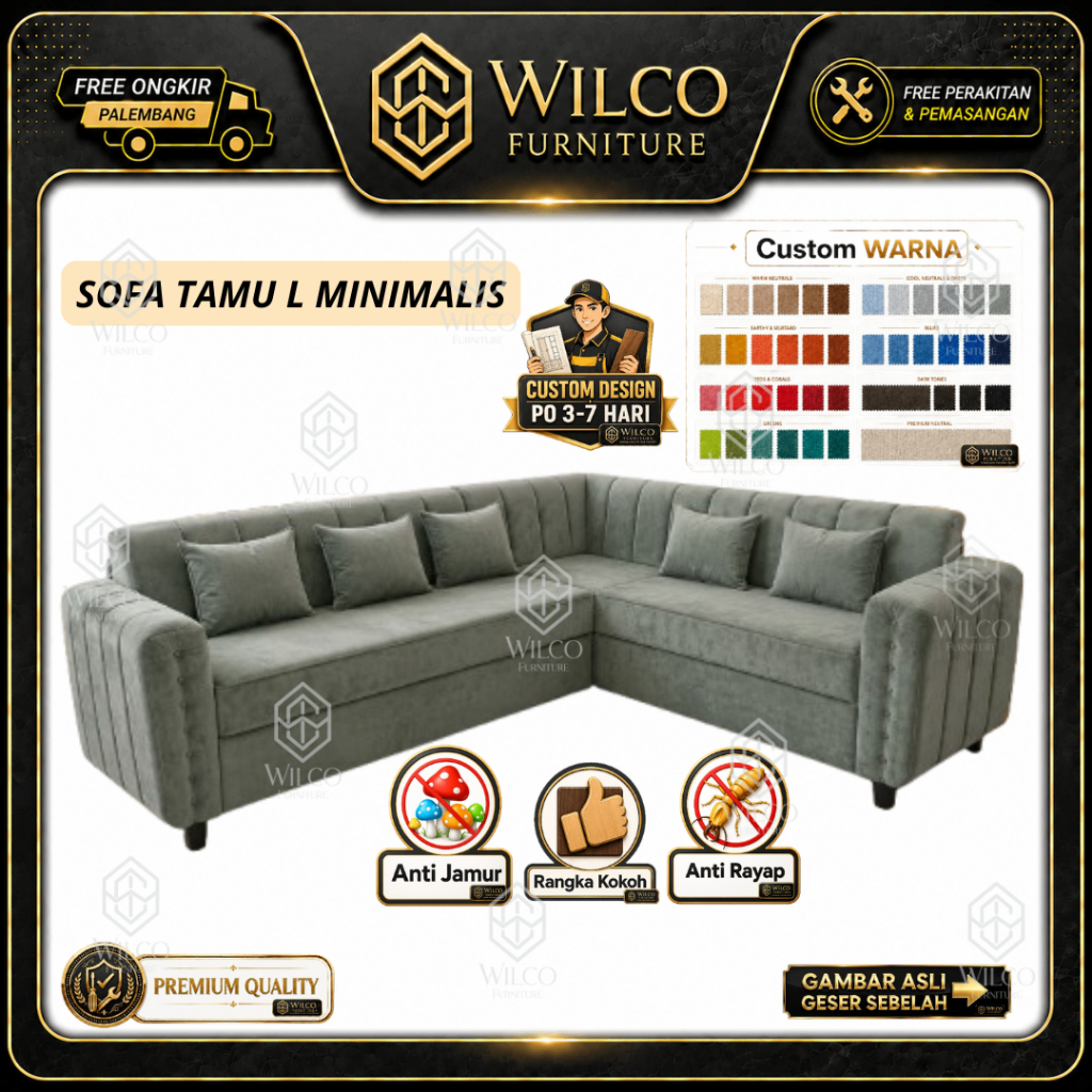 Sofa Tamu L Minimalis | Sofa Tamu L Sudut Modern Bahan Bludru