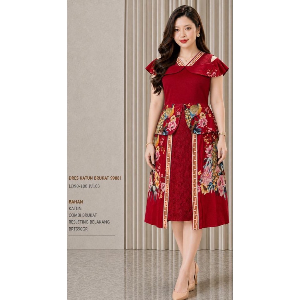 dress batik imlek, dress batik cny 99881