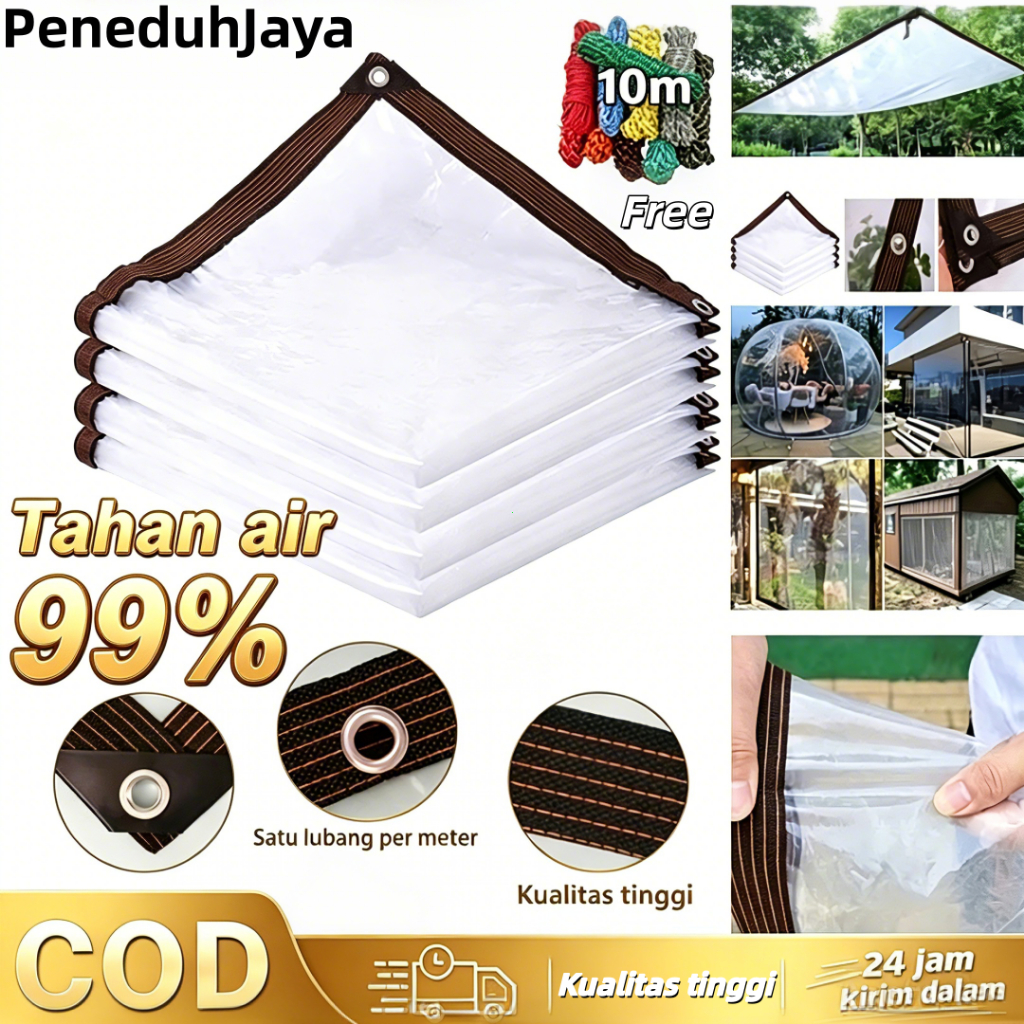 COD PeneduhJaya Terpal Plastik Bening 99% Anti UV Tebal Transparan Tahan Air Kualitas Tinggi + Grati