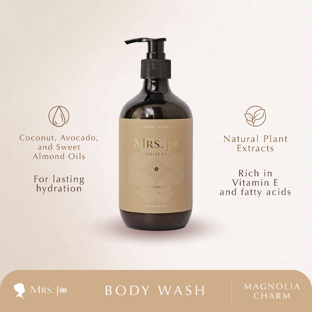 Mrs Jo Magnolia Charm Body Wash Aromatic Antibacterial 500ml | Sabun Mandi Bunga Magnolia | Body Soa