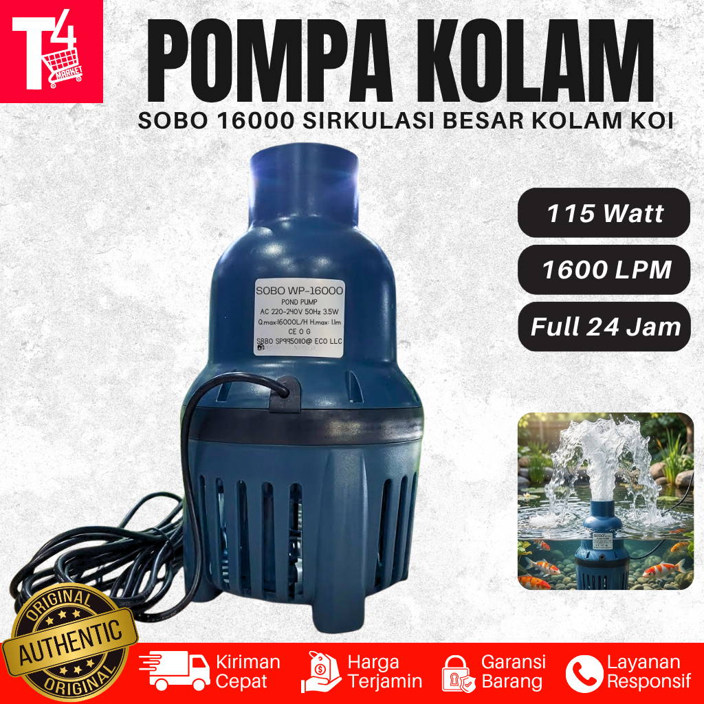 Pompa Kolam Ikan Watt Rendah SOBO 16000 LPH Pompa Sirkulasi Kolam Koi Water Pump Low Watt 24 Jam