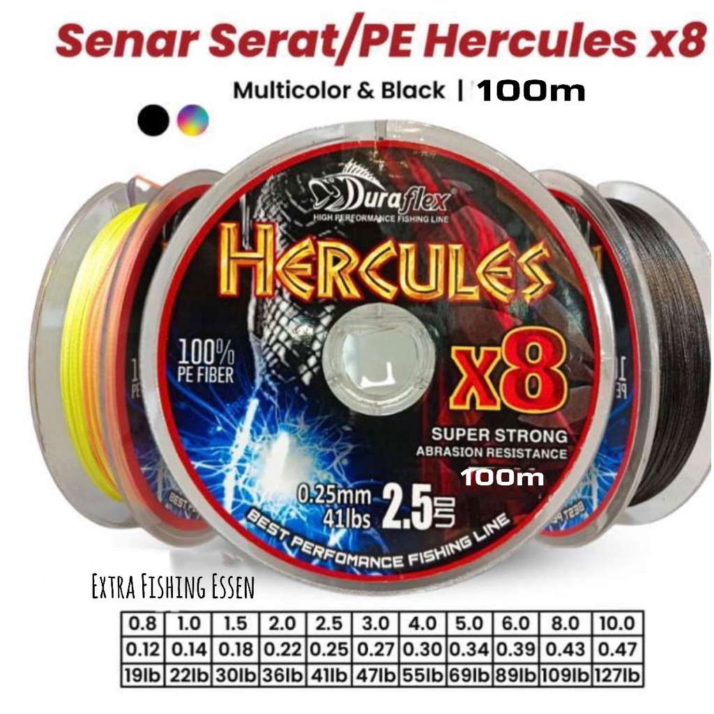 Senar PE Hercules X8 100m 0.8-10.0 Multicolor Senar PE Pancing