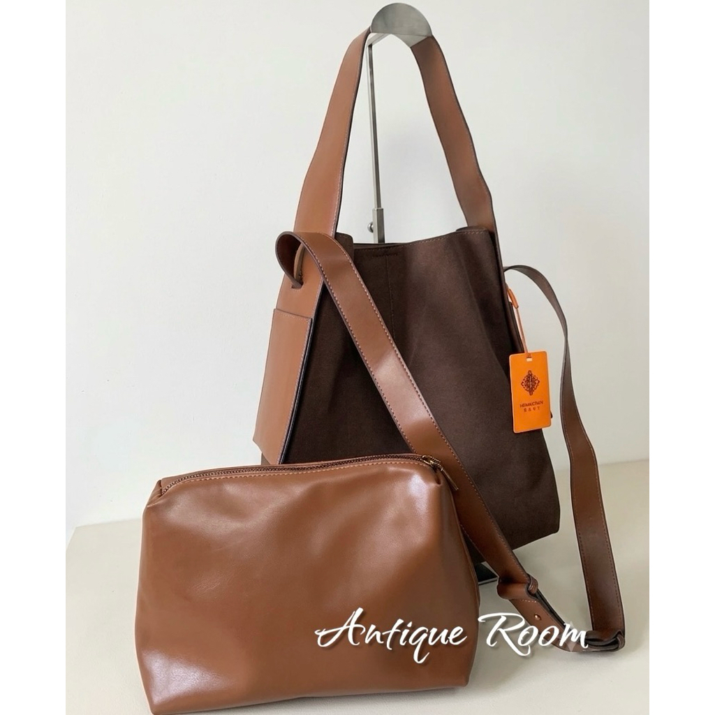 HEMASTIAN VELVET DRIPPY SLING SHOULDER BAG DARK BROWN NEW